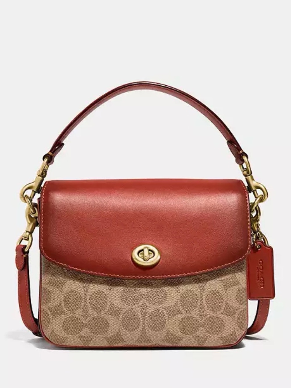 Coach Red/Brown Signature Canvas Leather Shoulder Bag